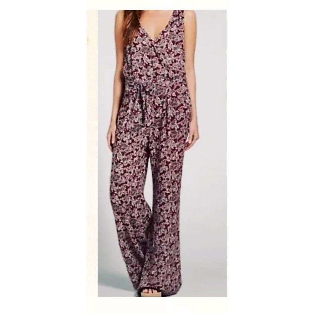 Abercrombie & Fitch Sleeveless Paisley Maroon Belted Jumpsuit Womens Size Medium